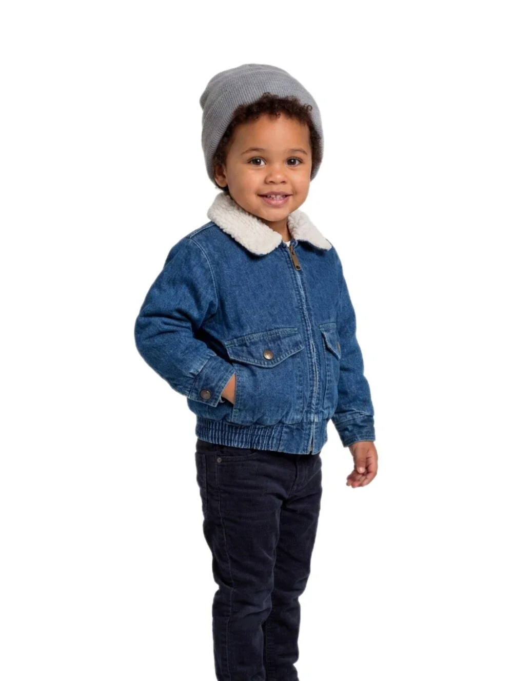 Vintage OshKosh BGosh Denim Jean Jacket Kids Size 3T Sherpa Collar Plaid Lined